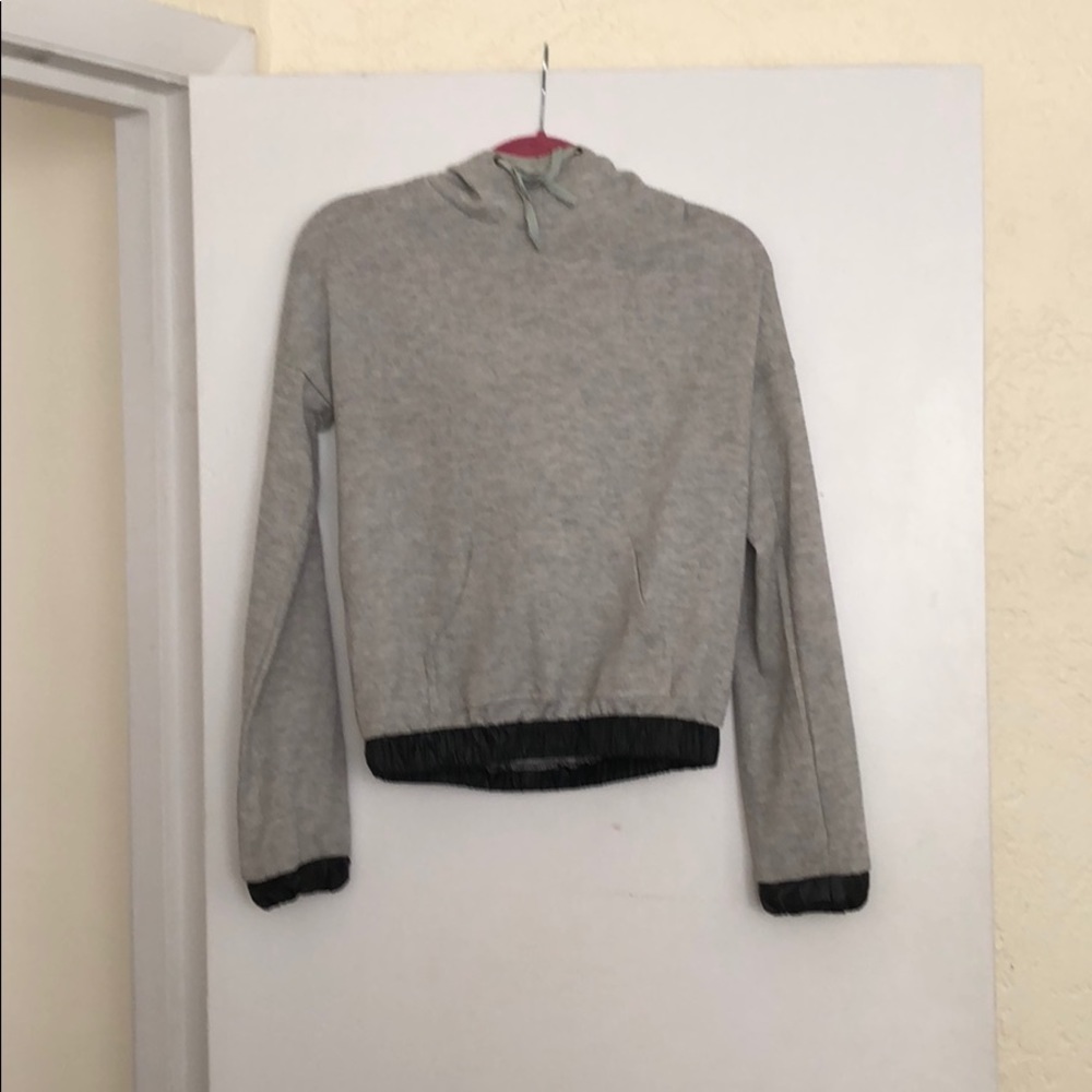 Gray hoodie with leather trim